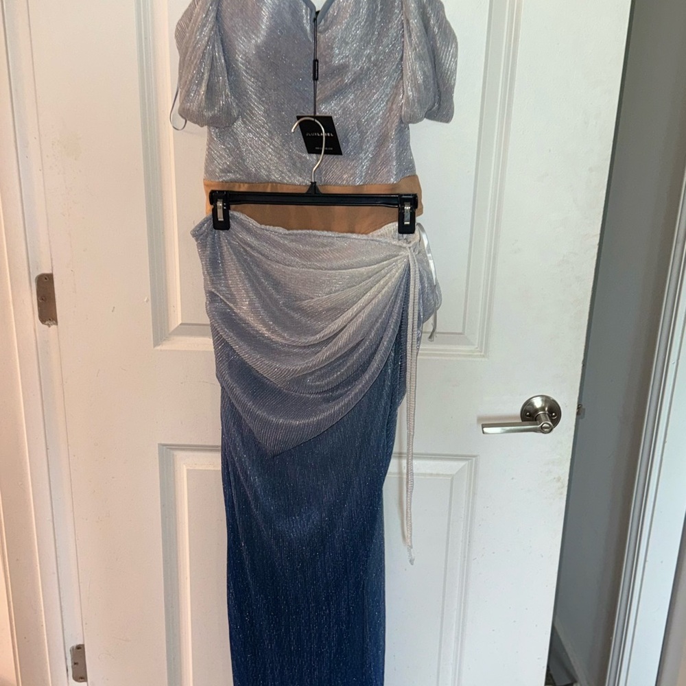 JLUXLABEL Silver and Blue Skirt Set